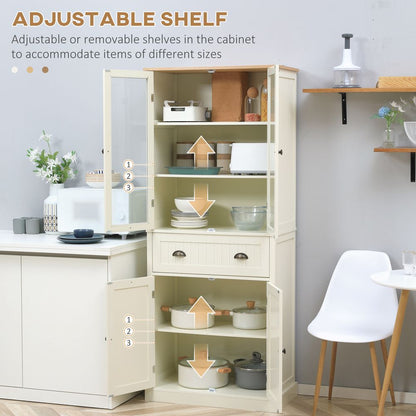 Elegant 5-Tier Kitchen Cupboard with Adjustable Shelves - Cream Finish