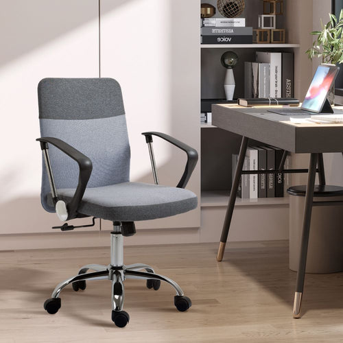 Vinsetto Ergonomic Swivel Desk Chair - Stylish Grey Linen with Rocking Function