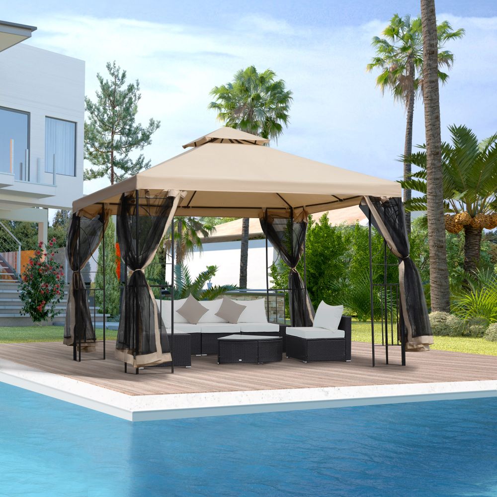 Outsunny 3x3m Elegant Outdoor Gazebo Tent with Insect Netting & Storage Trays