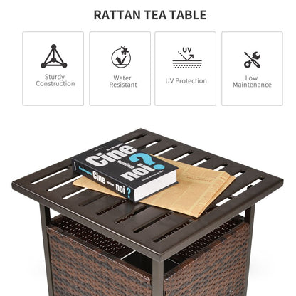 Outsunny Rattan Outdoor Coffee Table with Umbrella Hole & Storage Box