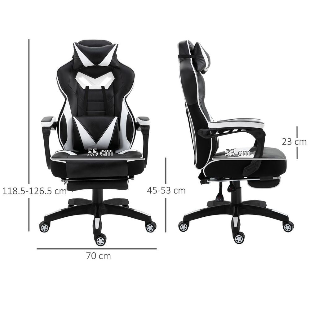 Ergonomic Reclining Gaming Chair with Footrest - Stylish White Office Comfort