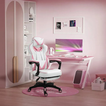 Vinsetto Ergonomic Gaming Chair - Reclining, Footrest & Stylish Pink Design