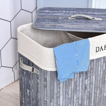 Load image into Gallery viewer, Double Section Bamboo Laundry Hamper with Removable Lining &amp; Easy Handles

