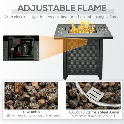 Stylish Square Propane Fire Pit Table with Rattan Design & Smokeless Flame