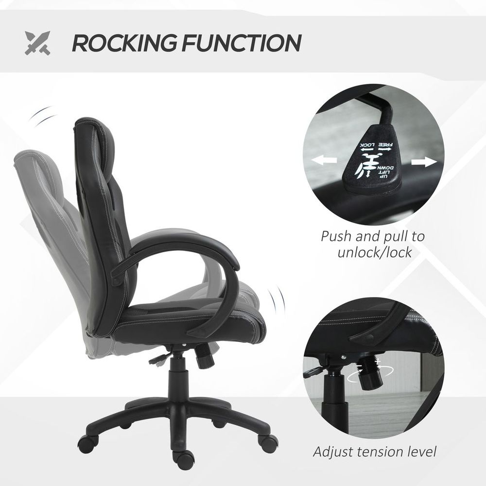 Executive Racing Swivel Gaming Office Chair PU Leather Computer Desk Chair Black