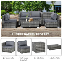 Load image into Gallery viewer, Stylish 6PC Grey Rattan Corner Sofa Set with Cushions &amp; Storage Tables
