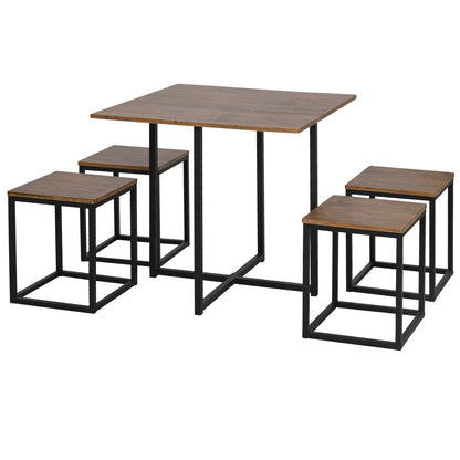Stylish 5-Piece Black/Brown MDF & Steel Dining Set - Modern Bar Table & Stools