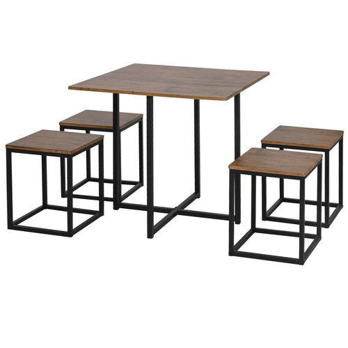 Stylish 5-Piece Black/Brown MDF & Steel Dining Set - Modern Bar Table & Stools