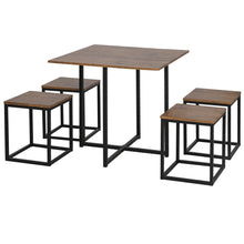 Load image into Gallery viewer, Stylish 5-Piece Black/Brown MDF &amp; Steel Dining Set - Modern Bar Table &amp; Stools
