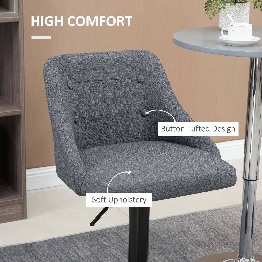 Adjustable HOMCOM Swivel Bar Stools Set of 2 – Modern Fabric Chairs in Grey