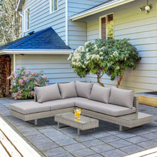 Load image into Gallery viewer, Luxurious 3-Piece Rattan Sofa Set with Cushions &amp; Elegant Tea Table for Outdoors
