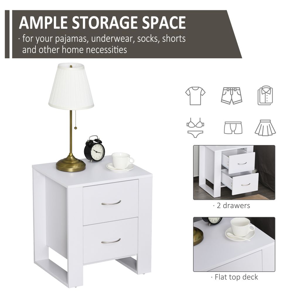 Elegant White 2-Drawer Bedside Table - Modern Storage Solution