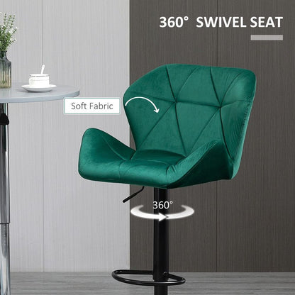 Elegant Green Velvet Bar Stools - Set of 2 with Adjustable Metal Footrest
