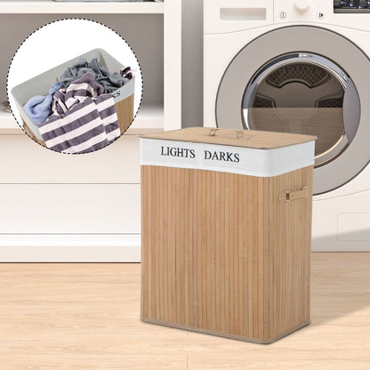 Eco-Friendly Bamboo Laundry Basket with Removable Liner & Dual Compartments