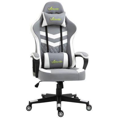 Pro Series Racing Gaming Chair - Ergonomic Comfort & Stylish Design in Grey/White