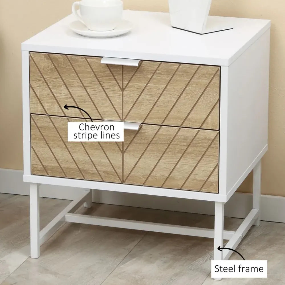 Chic White & Oak 2-Drawer Bedside Table - Perfect for Bedroom & Living Room!