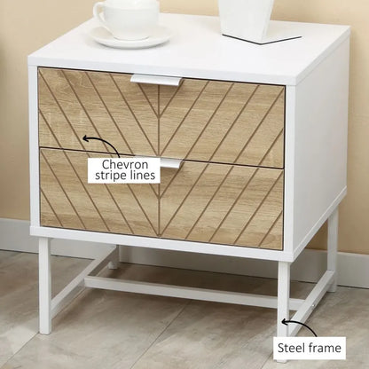 Chic White & Oak 2-Drawer Bedside Table - Perfect for Bedroom & Living Room!