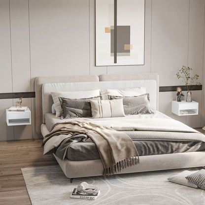 Dual Floating Bedside Tables with Drawers - Space-Saving Wall-Mounted Design