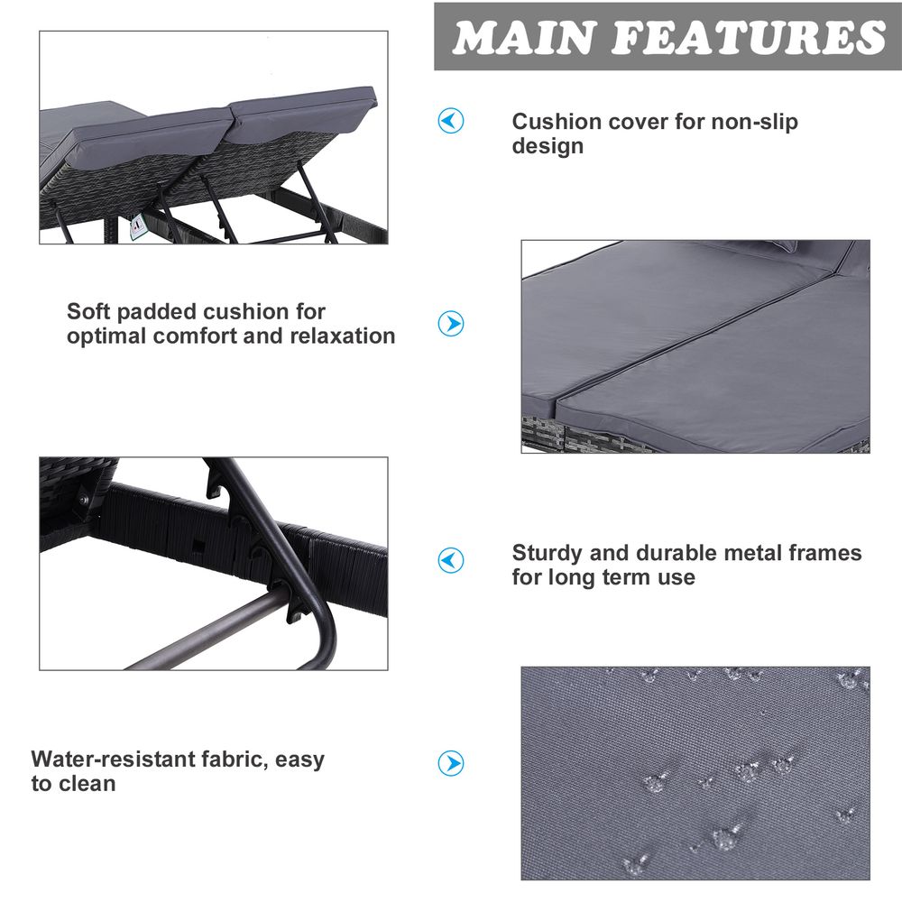 Double Adjustable Rattan Lounger Set with Cushions - Stylish Outdoor Comfort