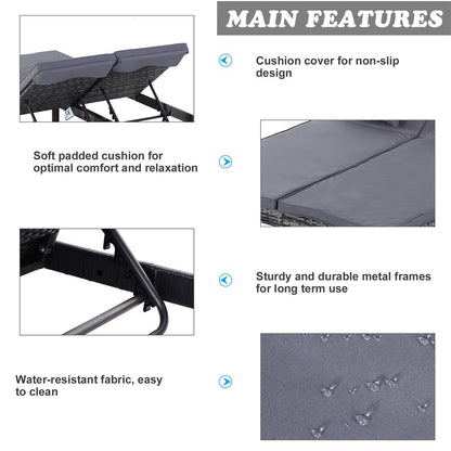 Double Adjustable Rattan Lounger Set with Cushions - Stylish Outdoor Comfort