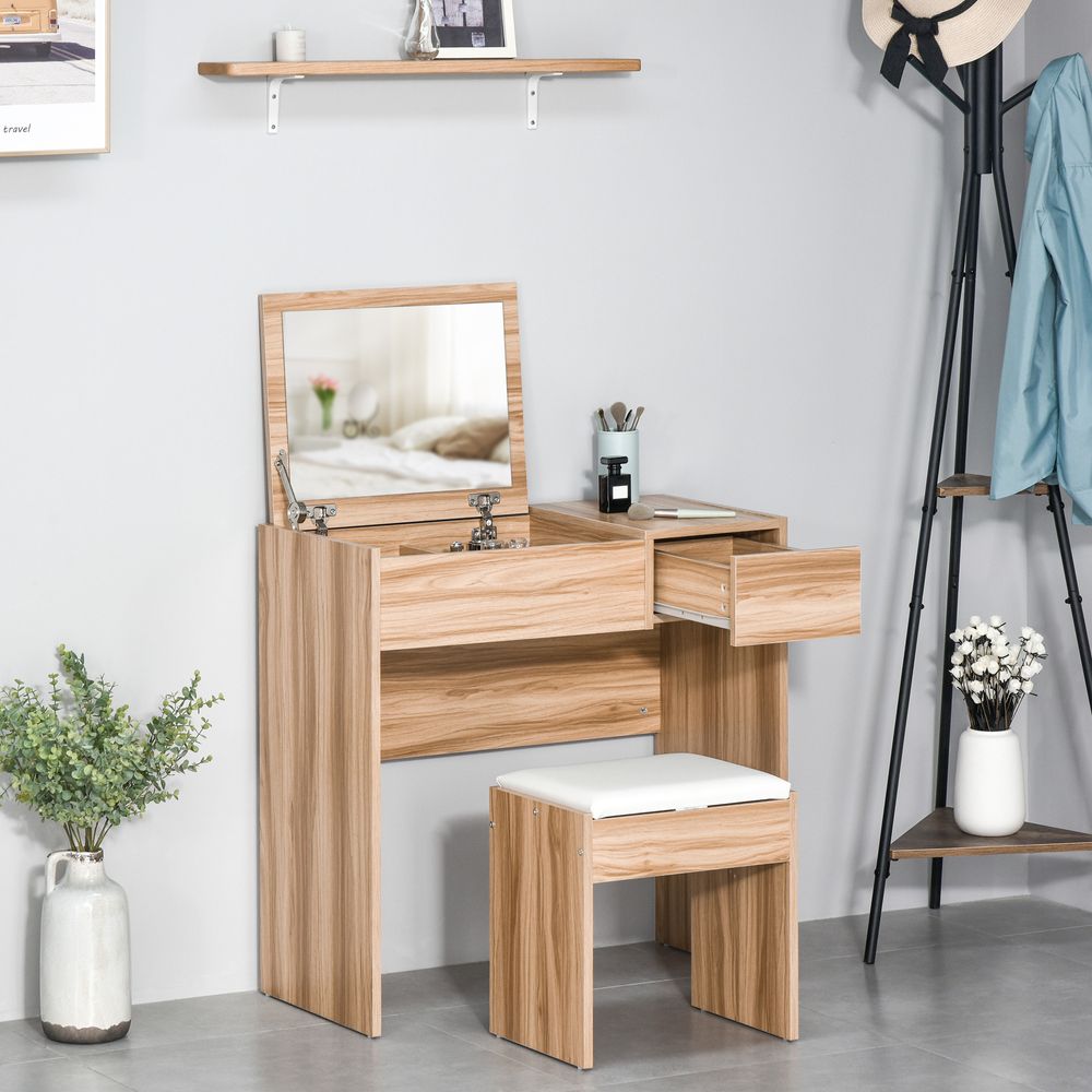 Elegant Multi-Functional Dressing Table Set with Padded Stool & Hidden Storage
