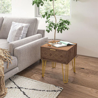 Glam Chic HOMCOM Bedside Table: Gold Legs & Modern Drawer for Stylish Storage