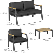 Load image into Gallery viewer, Stylish 4-Piece Grey Garden Sofa Set with Cozy Cushions &amp; Modern Coffee Table
