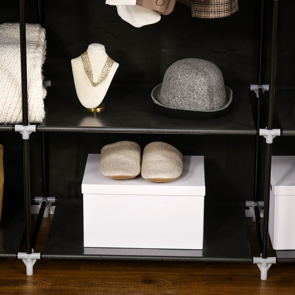 Portable Fabric Wardrobe with 10 Shelves & Hanging Rail - Stylish Storage Solution