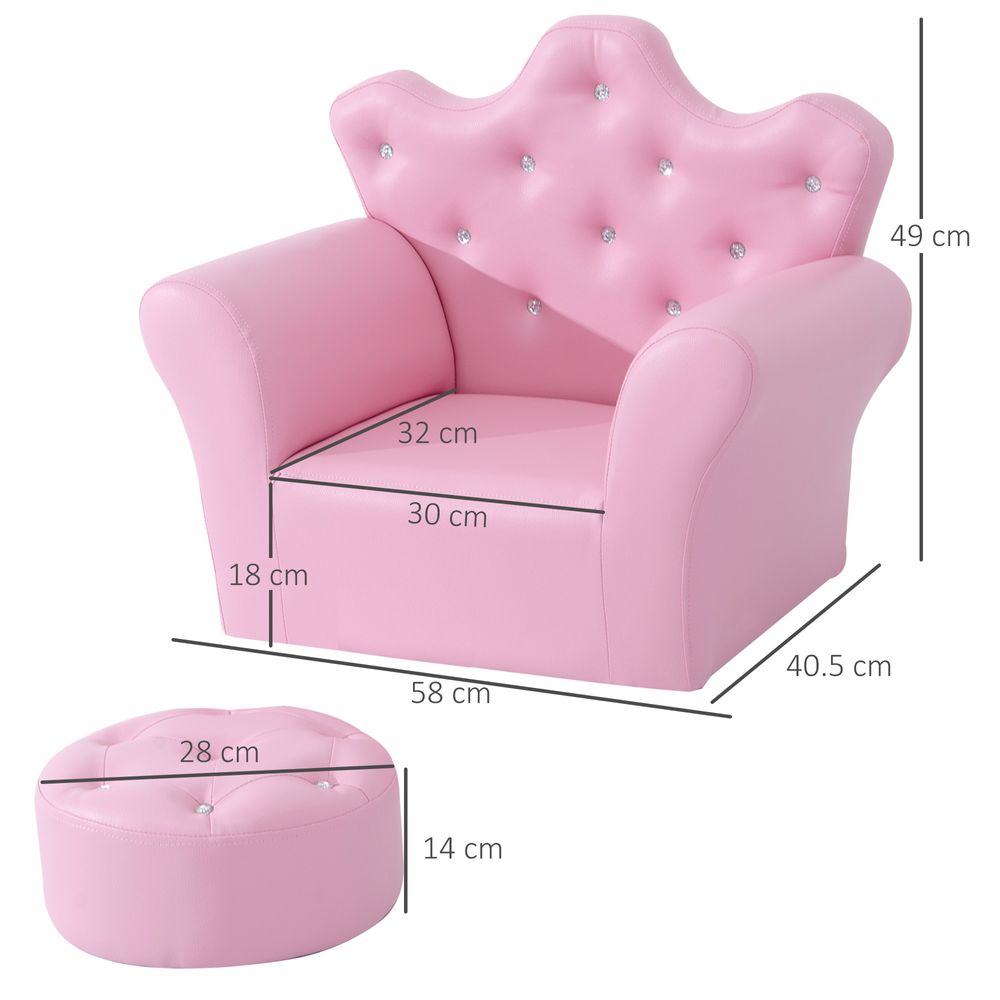 Delightful Kids Pink PU Leather Sofa Set with Free Footstool - Cozy Comfort!
