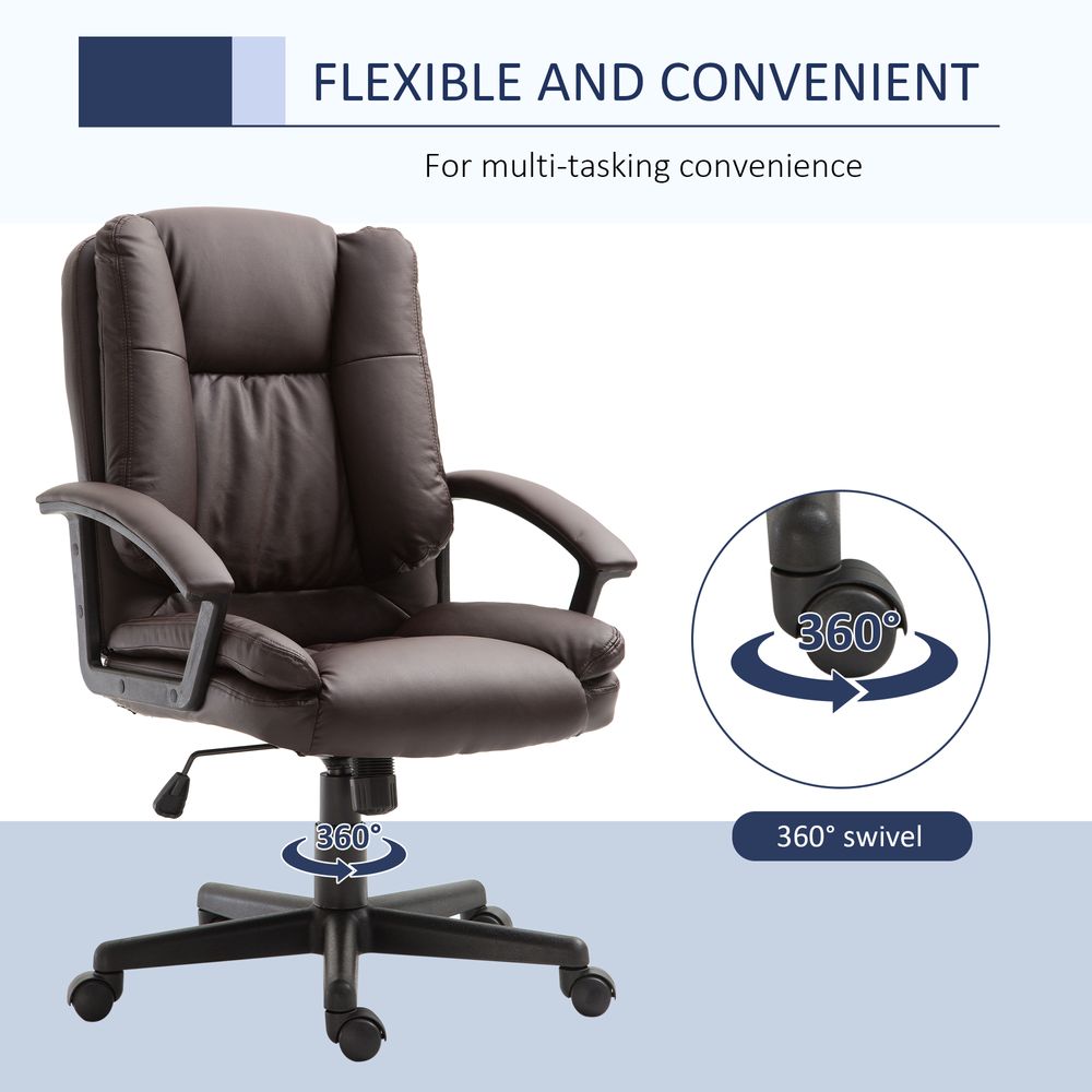 Brown PU Leather Swivel Executive Office Chair with Armrests - HOMCOM