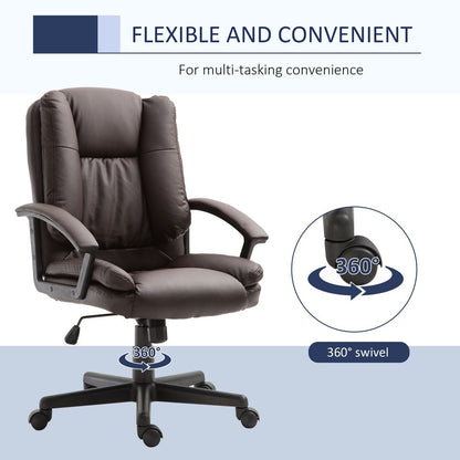 Brown PU Leather Swivel Executive Office Chair with Armrests - HOMCOM