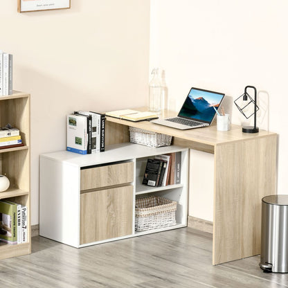 Space-Saving L-Shaped Oak & White Computer Desk with Storage Solutions