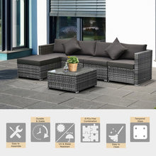 Load image into Gallery viewer, Elegant 6-Piece Outdoor Rattan Sofa Set with Cushion &amp; Glass Top Table
