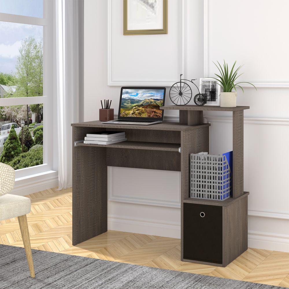 Stylish Grey Computer Desk with Storage Drawer & Sliding Keyboard Tray