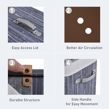 Double Section Bamboo Laundry Hamper with Removable Lining & Easy Handles