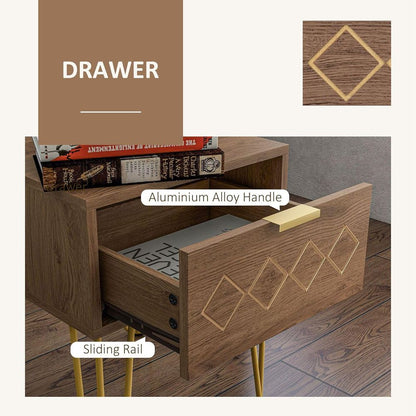 Glam Chic HOMCOM Bedside Table: Gold Legs & Modern Drawer for Stylish Storage