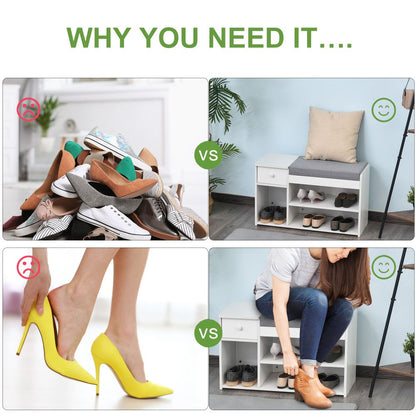 Stylish Multi-Storage Shoe Bench with Cushioned Seat & Three Compartments