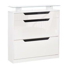 Load image into Gallery viewer, Stylish High Gloss Shoe Cabinet with Glass Top - 16-Pair Storage Solution

