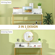 Load image into Gallery viewer, Elegant White Faux Marble Vanity Table with Round Mirror - Dreamy Makeup Station
