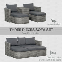 Load image into Gallery viewer, Versatile 3PC Grey Rattan Sofa Set with Daybed &amp; Side Table - Outdoor Comfort Redefined
