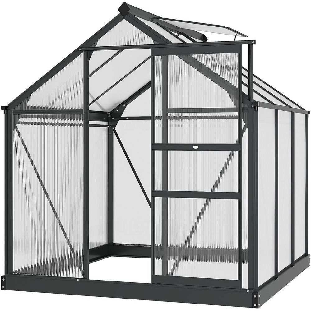 6x6ft Polycarbonate Garden Greenhouse with Aluminium Frame & Sliding Door