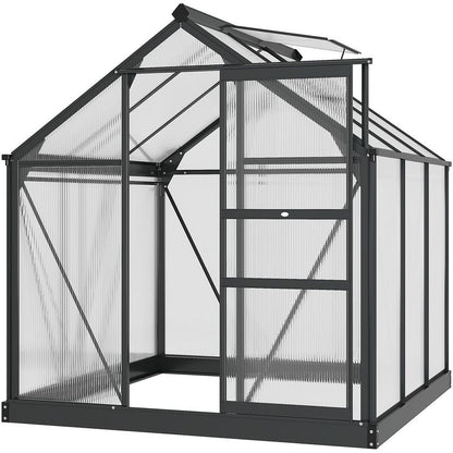 6x6ft Polycarbonate Garden Greenhouse with Aluminium Frame & Sliding Door