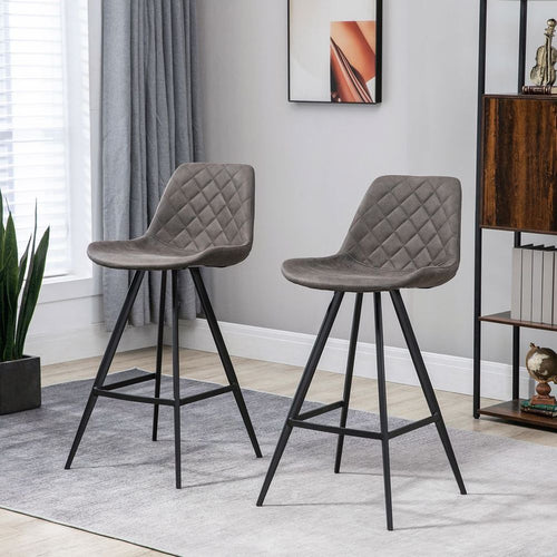 Vintage Duo: Dark Grey PU Leather Bar Stools with Steel Frame - Set of 2