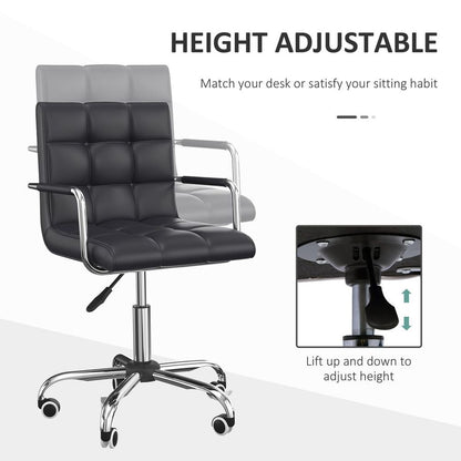 Stylish Mid-Back PU Leather Swivel Desk Chair with Armrests - Black