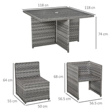 Load image into Gallery viewer, Luxurious 9-Piece Rattan Dining Set with Cushions &amp; Umbrella Table - Grey
