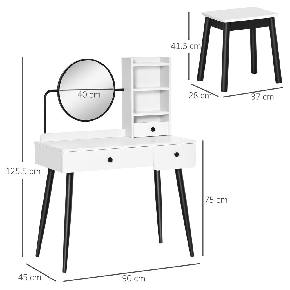 Elegant White Dressing Table Set with Storage Drawers & Matching Stool
