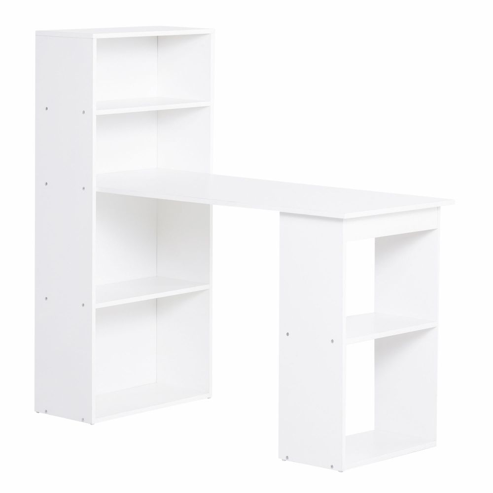 Modern White Computer Desk with Bookshelf – Stylish & Space-Saving Workstation