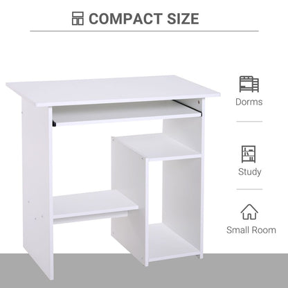 Modern Compact Computer Desk with Slide-Out Keyboard Tray – White Finish