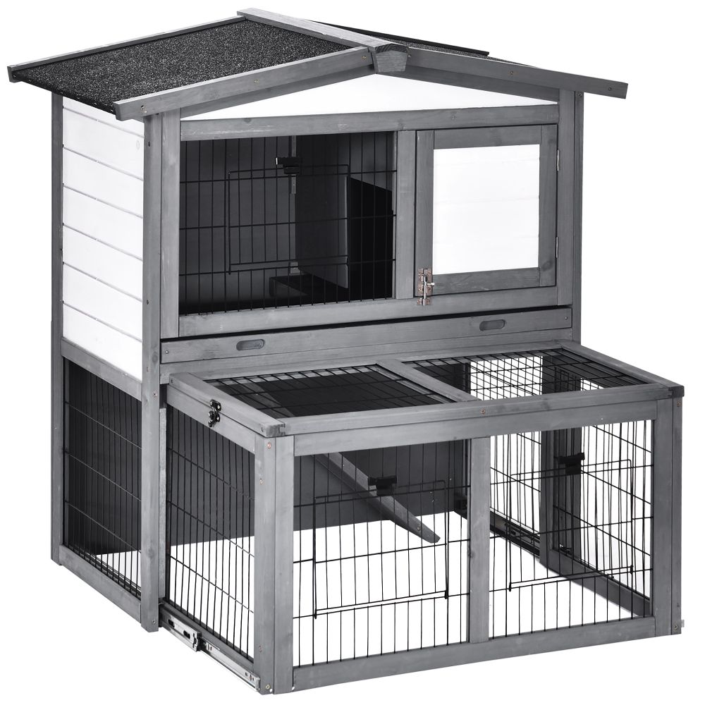 Deluxe 2-Tier Wooden Rabbit Hutch with Easy-Clean Tray & Weather Protection