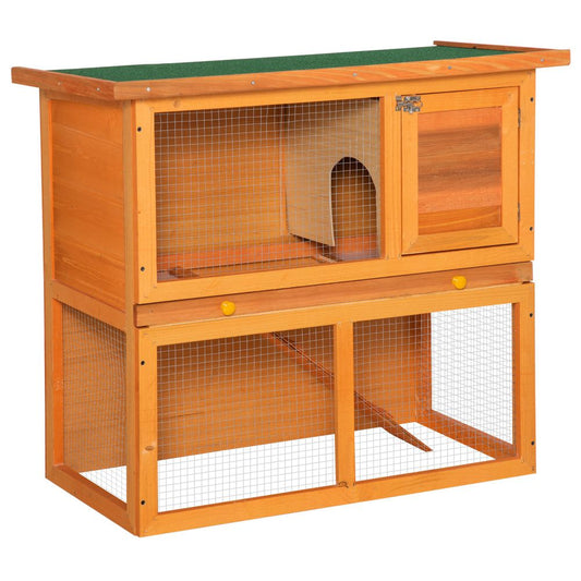 Cozy 2-Tier Wooden Rabbit Hutch for Outdoor Fun | PawHut Small Animal Home